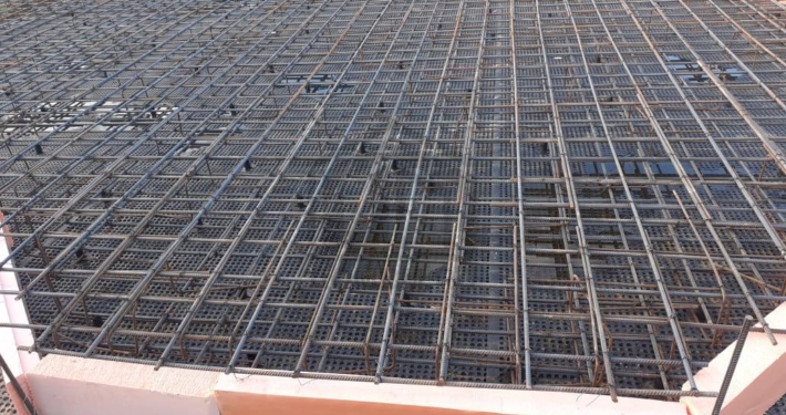 Каркас фундаментной плиты дома из газоблока в Лобне