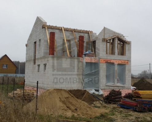 Кладка второго этажа дома из пеноблоков в Ногинке Щелковского района