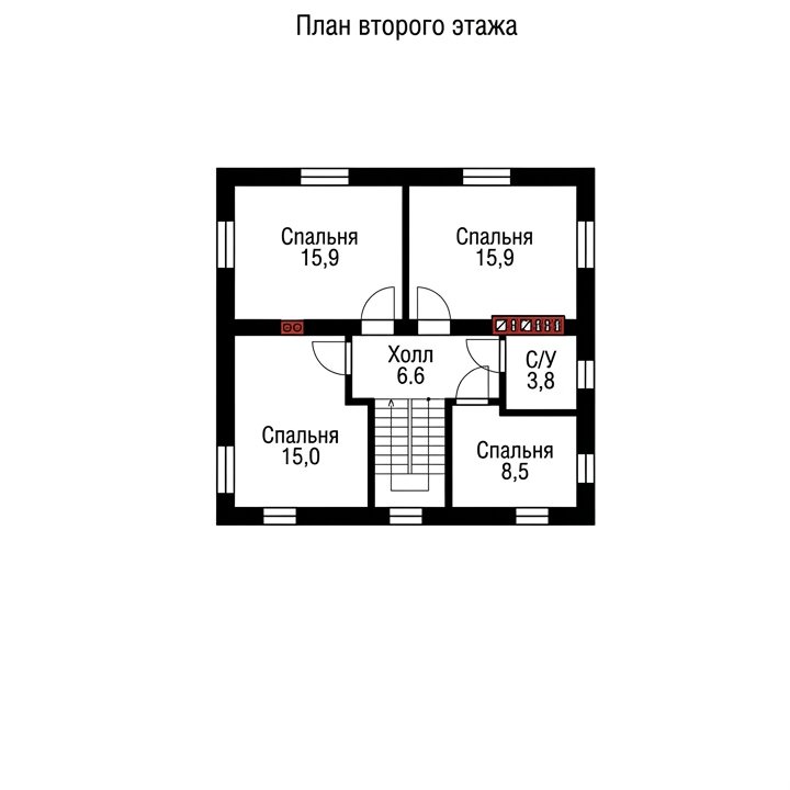 Проект дома из газобетона 180 м² с гаражом 64-19 — План 2 этажа