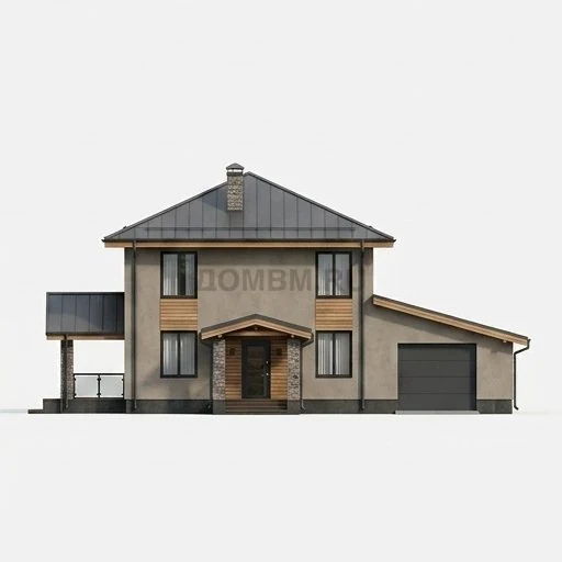 Проект дома из газобетона 180 м² с гаражом — Задний фасад