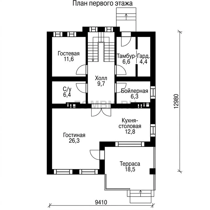 Проект дома «Остин» 180м2 — План 1 этажа