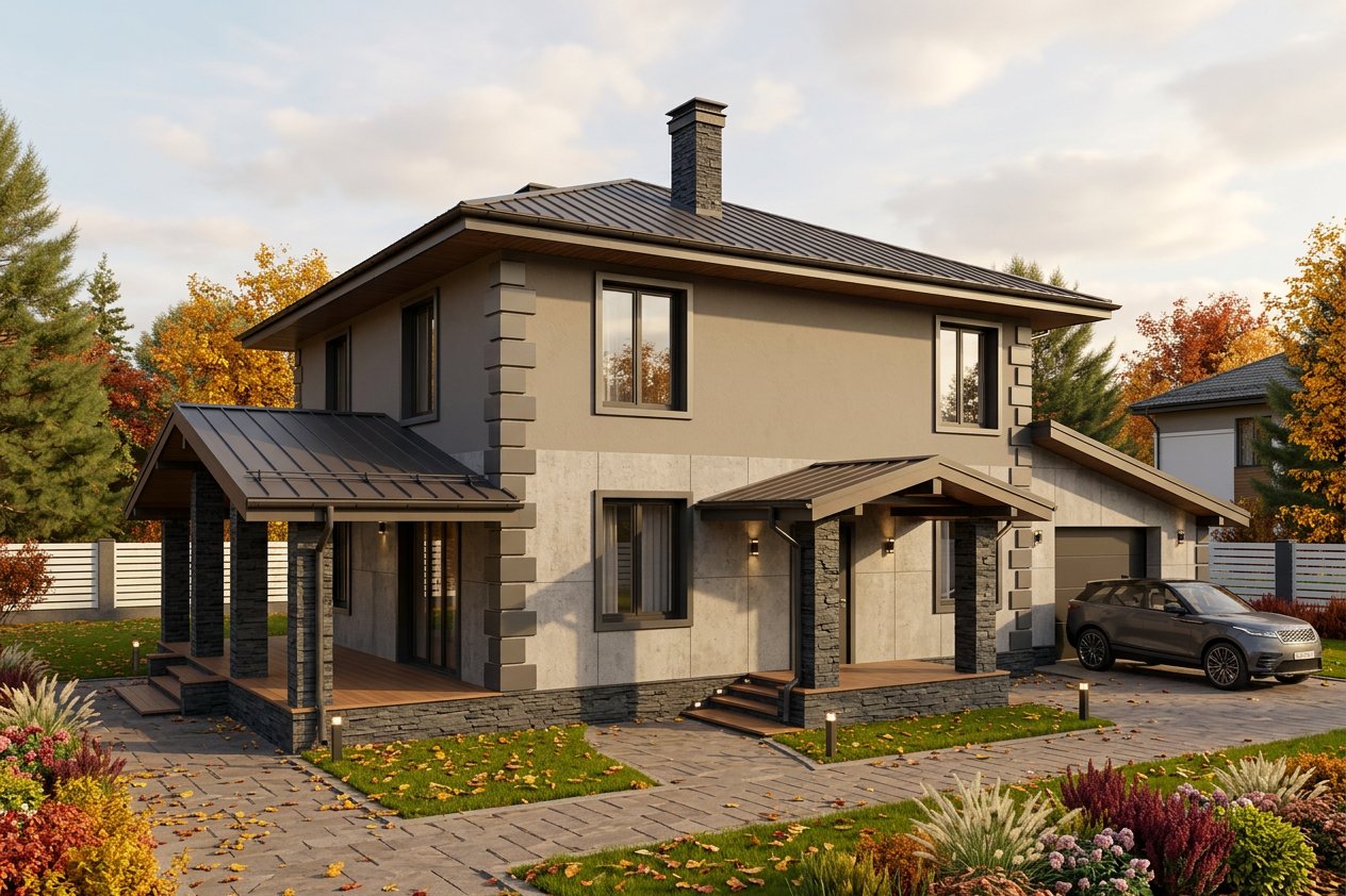 Проект 64-19 - визуализация дома из газобетона 180 м²