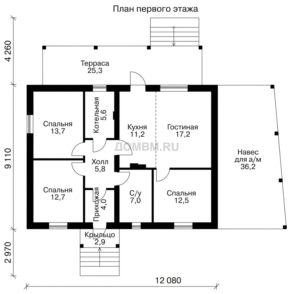 Проект дома «Бурса» — План 1 этажа