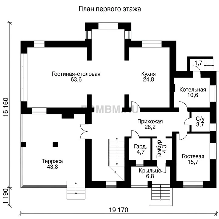 Проект дома «Гонконг» — План 1 этажа