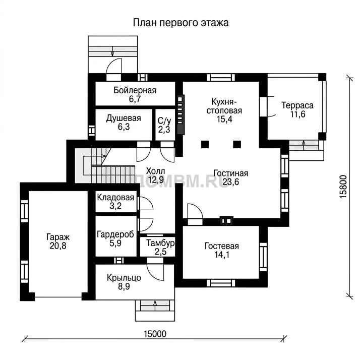 Проект дома «Новокузнецк» — План 1 этажа