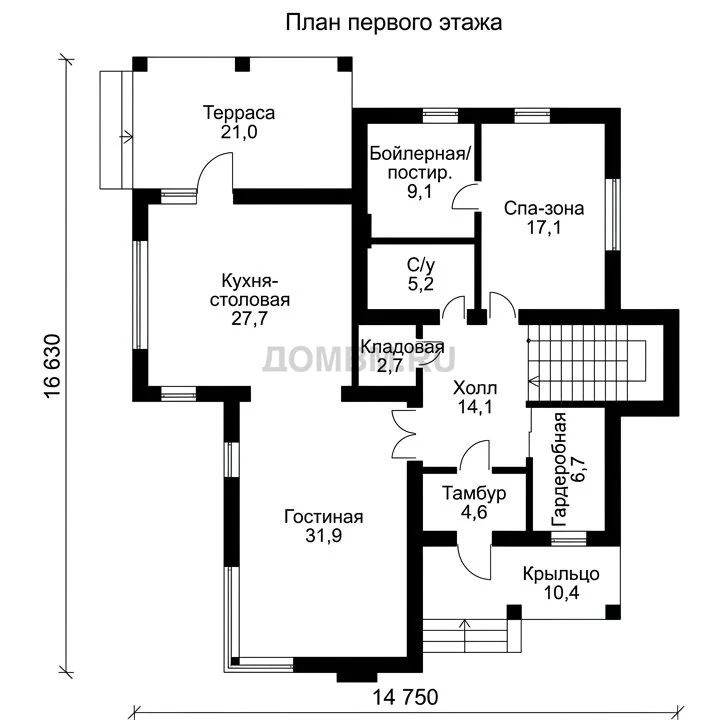 Проект дома «Сан-Диего» — План 1 этажа